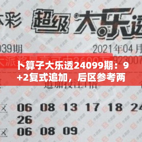 卜算子大乐透24099期：9+2复式追加，后区参考两码08+11