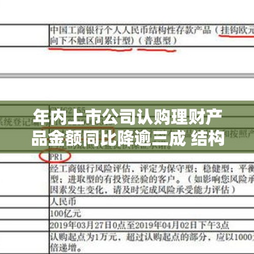 年内上市公司认购理财产品金额同比降逾三成 结构性存款最受青睐