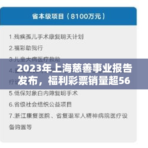 2023年上海慈善事业报告发布，福利彩票销量超56亿元