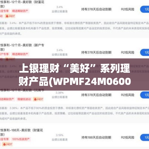 上银理财“美好”系列理财产品(WPMF24M06007期）6日起发行