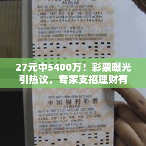 27元中5400万！彩票曝光引热议，专家支招理财有妙招