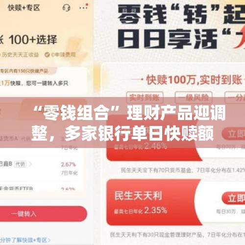 “零钱组合”理财产品迎调整，多家银行单日快赎额度调降至1万元