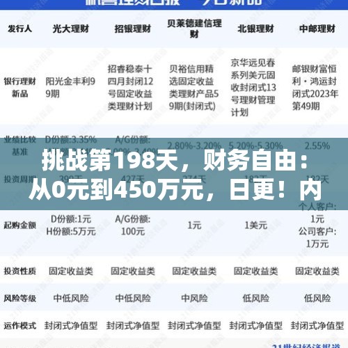 挑战第198天，财务自由：从0元到450万元，日更！内附理财常识