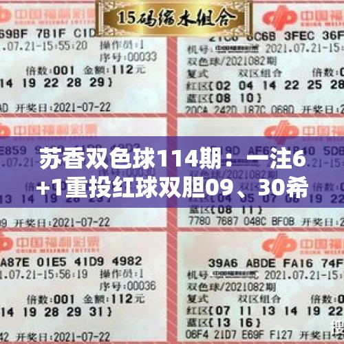 苏香双色球114期：一注6+1重投红球双胆09、30希望中奖