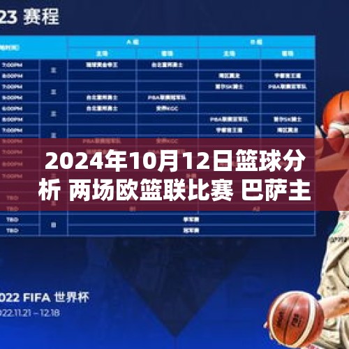 2024年10月12日篮球分析 两场欧篮联比赛 巴萨主场迎战阿尔巴