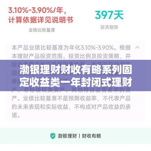 渤银理财财收有略系列固定收益类一年封闭式理财产品2024年98号14日起发行