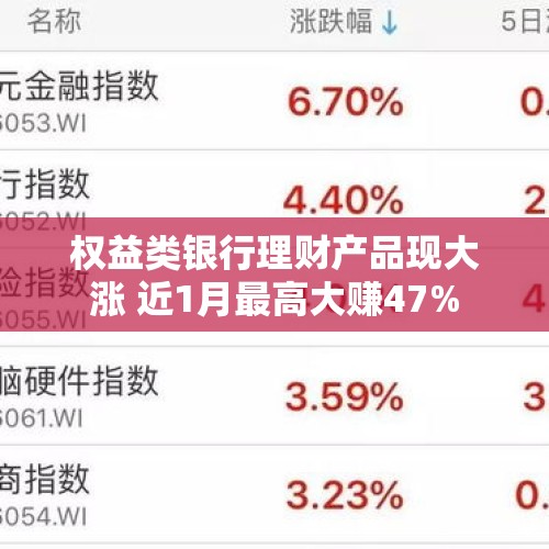 权益类银行理财产品现大涨 近1月最高大赚47%