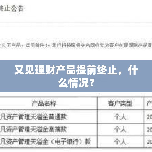 又见理财产品提前终止，什么情况？