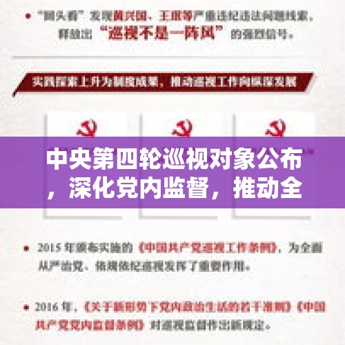 中央第四轮巡视对象公布，深化党内监督，推动全面从严治党向纵深发展