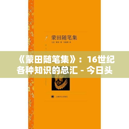 《蒙田随笔集》：16世纪各种知识的总汇 - 今日头条