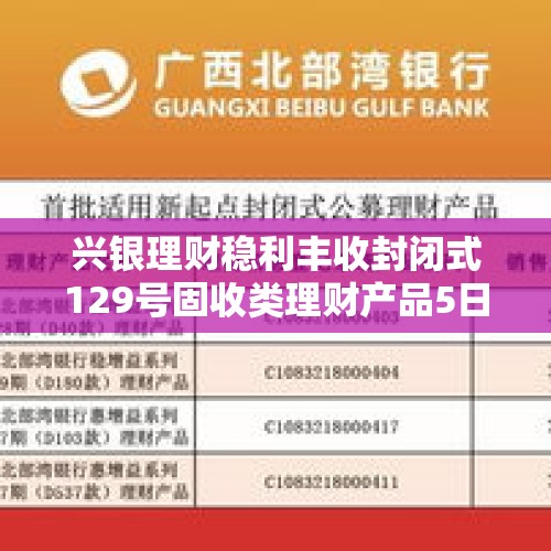 兴银理财稳利丰收封闭式129号固收类理财产品5日起发行 - 今日头条