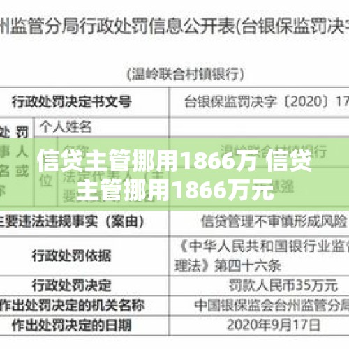 信贷主管挪用1866万 信贷主管挪用1866万元